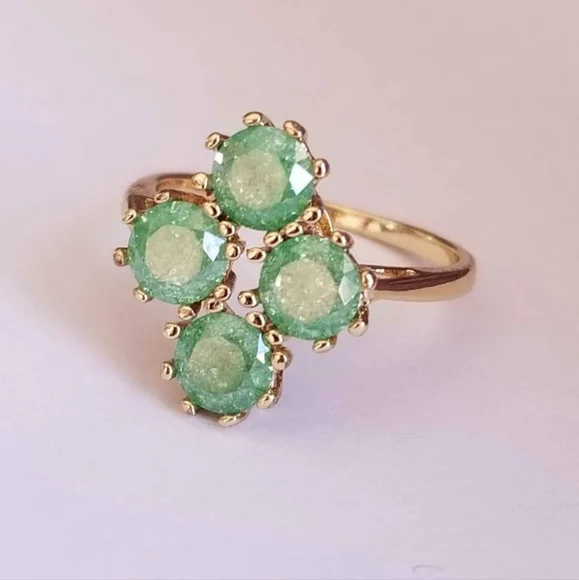 New 18K Gold Plated Round Cut Green Ice Gem Diamond Ring for Women